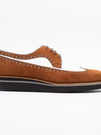 Brown and White Suede Wingtip Shoes - Timeless Elegance with Modern Design (V2-14)