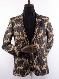 Luxurious Black and Gold Floral Men's Blazer for Formal Events