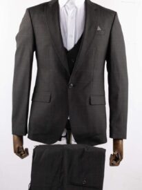 Men's Charcoal Plaid Three Piece Suit for Business and Formal Occasions