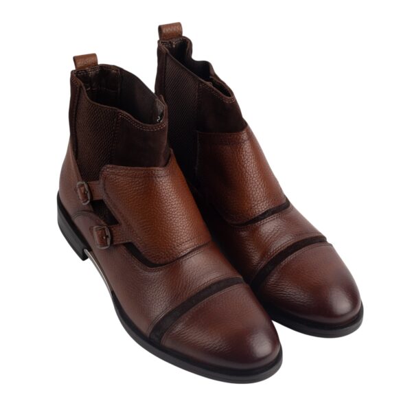 Men's Brown Double Monk Strap Ankle Boots Premium Leather Dress Boots with Suede Detailing.(12304) - Image 2