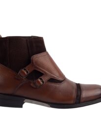Men's Brown Double Monk Strap Ankle Boots Premium Leather Dress Boots with Suede Detailing.(12304)