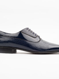 Navy Blue Patent Leather Oxford Dress Shoes for Men Luxury Formal Shoes with Textured Finish.(11209)