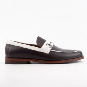 Elegant Two Tone Brown & White Leather Loafers for Men Classic Style with Modern Detailing.(V52-73)