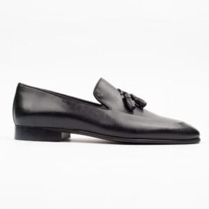 Men's Black Leather Tassel Loafers - Elegant Slip-On Formal Shoes (V19-39)