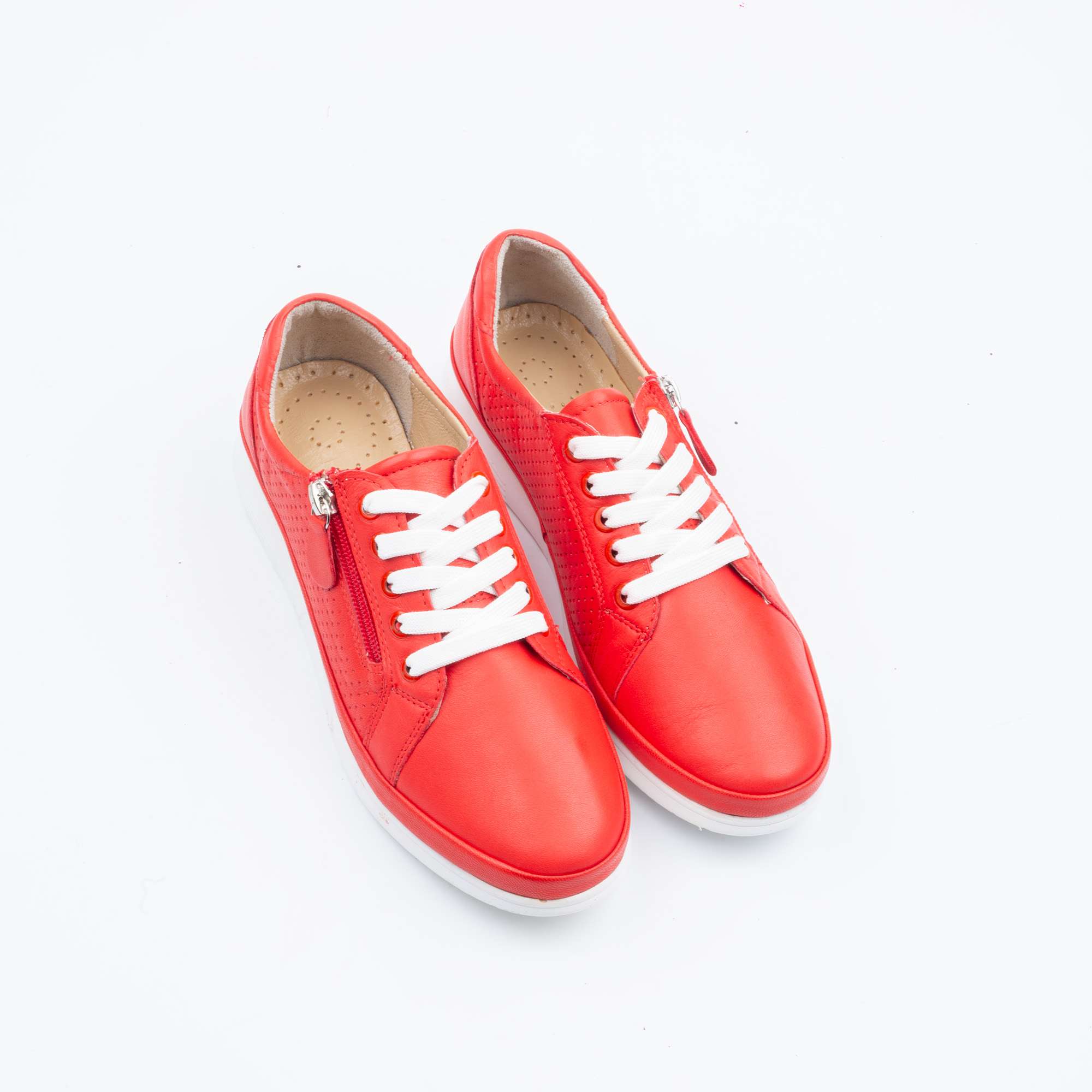 Trendy Red Leather Sneakers for Women with Zip Detail Casual & Comfortable(M23) - Image 2