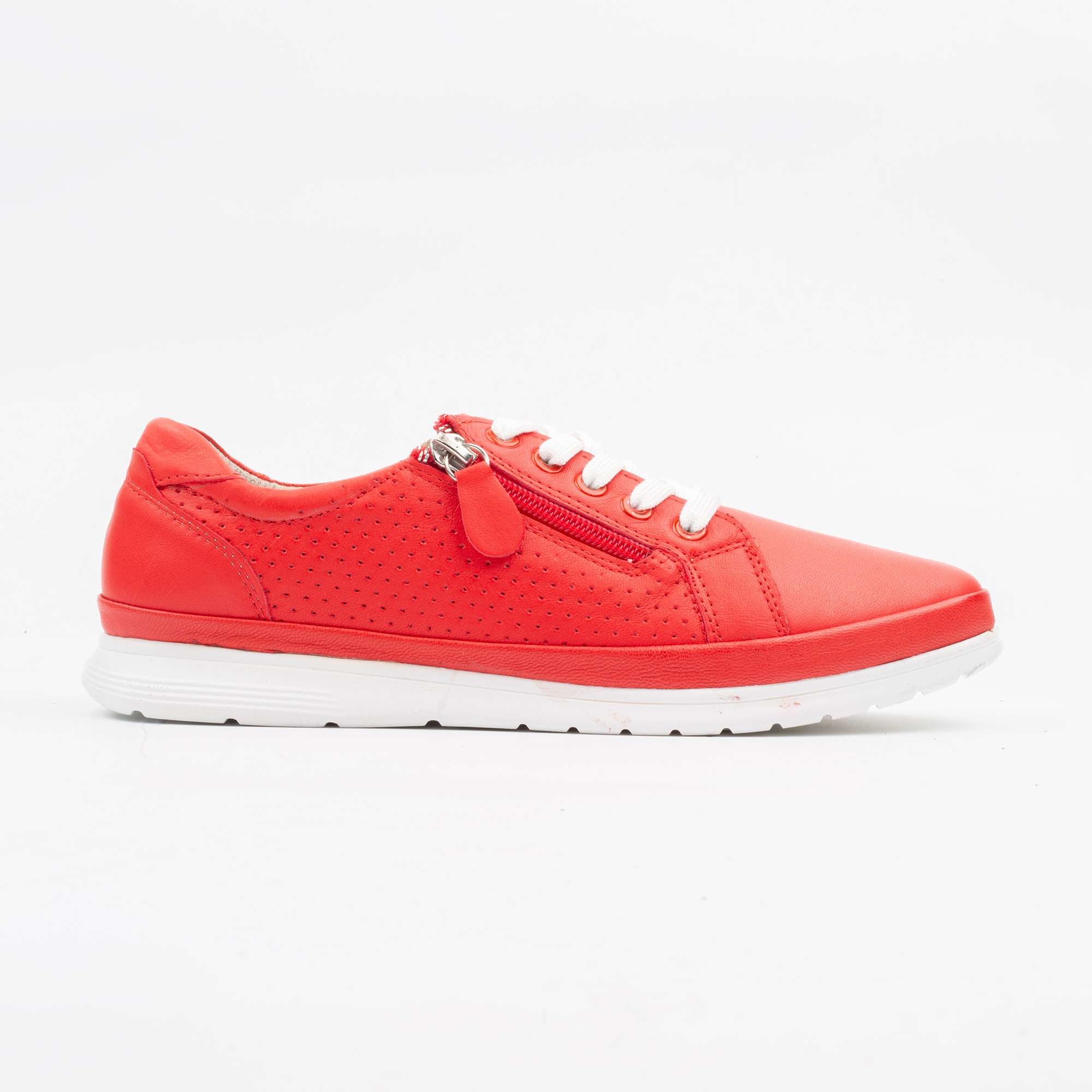 Trendy Red Leather Sneakers for Women with Zip Detail Casual & Comfortable(M23)