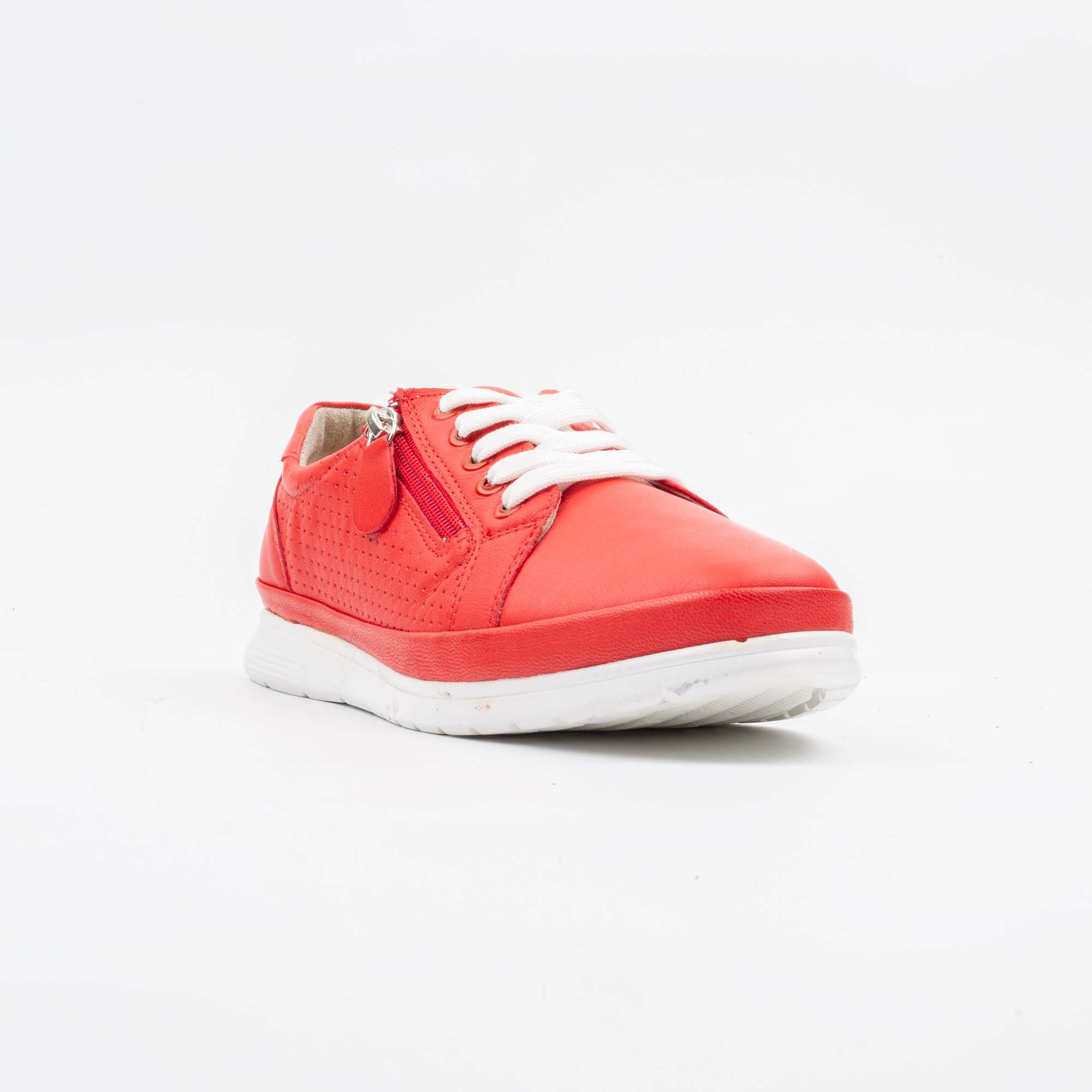 Trendy Red Leather Sneakers for Women with Zip Detail Casual & Comfortable(M23) - Image 4