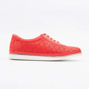 Elegant Red Perforated Leather Sneakers for Women Comfortable Lace-Up Design(M5011)