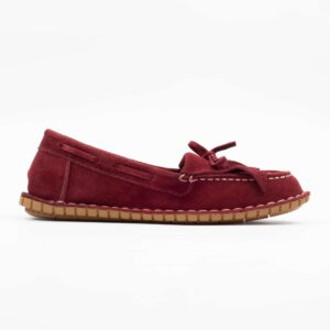 Elegant Ladies Red Suede Bow Loafers Soft Comfort Meets Chic Style (K-272)
