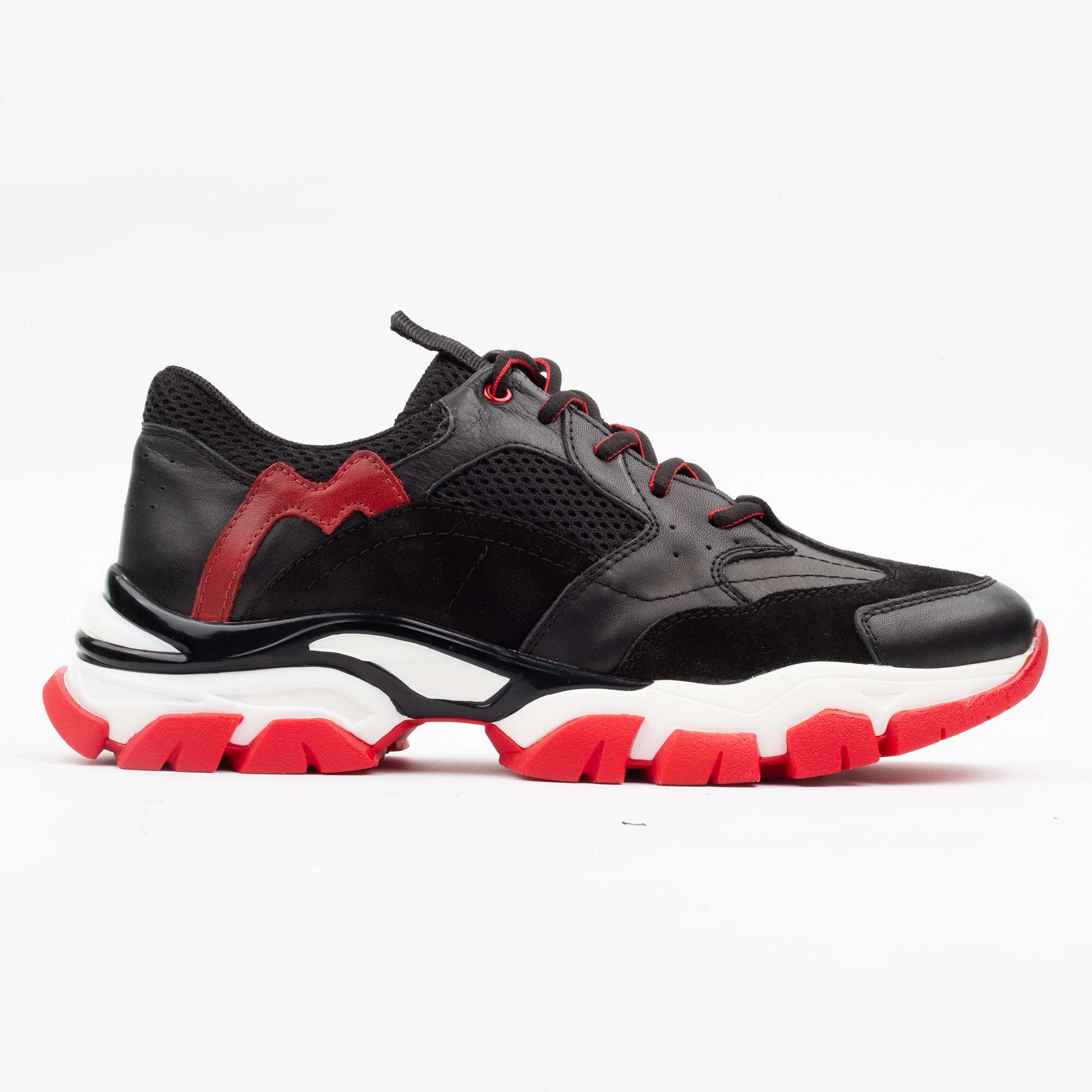 Black and Red Chunky Sneakers – Bold, Stylish, and Comfortable Footwear for Everyday Wear (M13035)