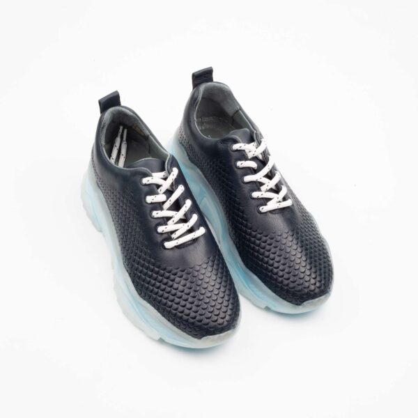 Black Textured Sneakers with Ice Blue Soles – Bold Style Meets Ultimate Comfort (M15415) - Image 2