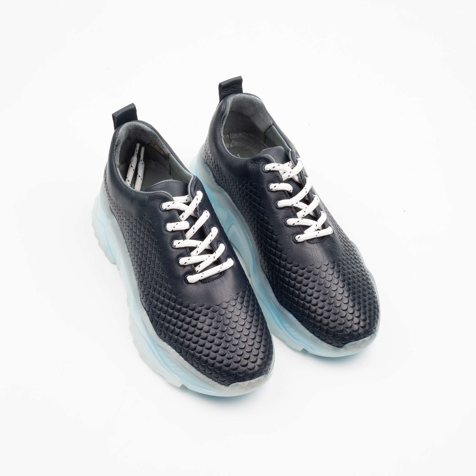 Black Textured Sneakers with Ice Blue Soles – Bold Style Meets Ultimate Comfort (M15415) - Image 2