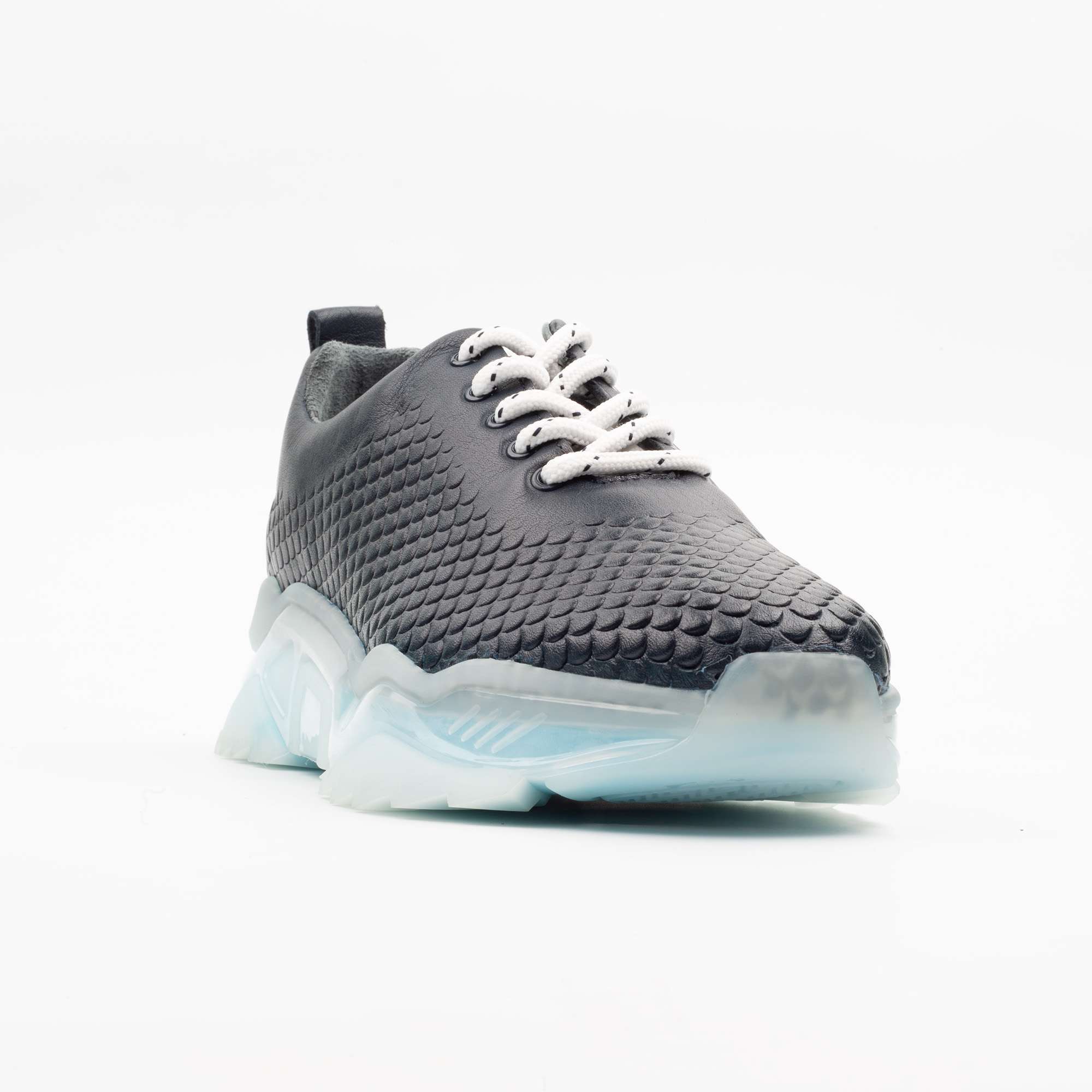 Black Textured Sneakers with Ice Blue Soles – Bold Style Meets Ultimate Comfort (M15415) - Image 4
