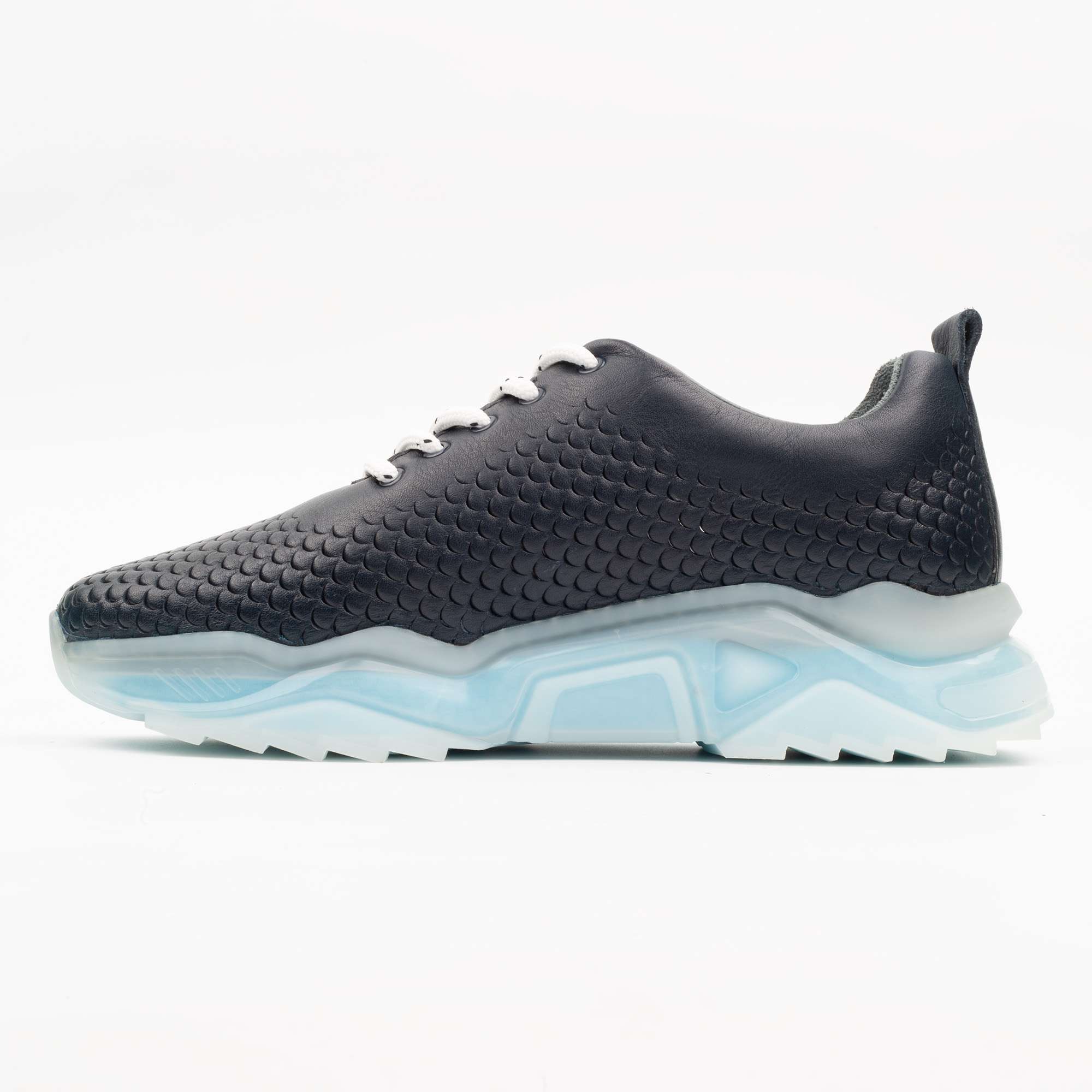 Black Textured Sneakers with Ice Blue Soles – Bold Style Meets Ultimate Comfort (M15415) - Image 5