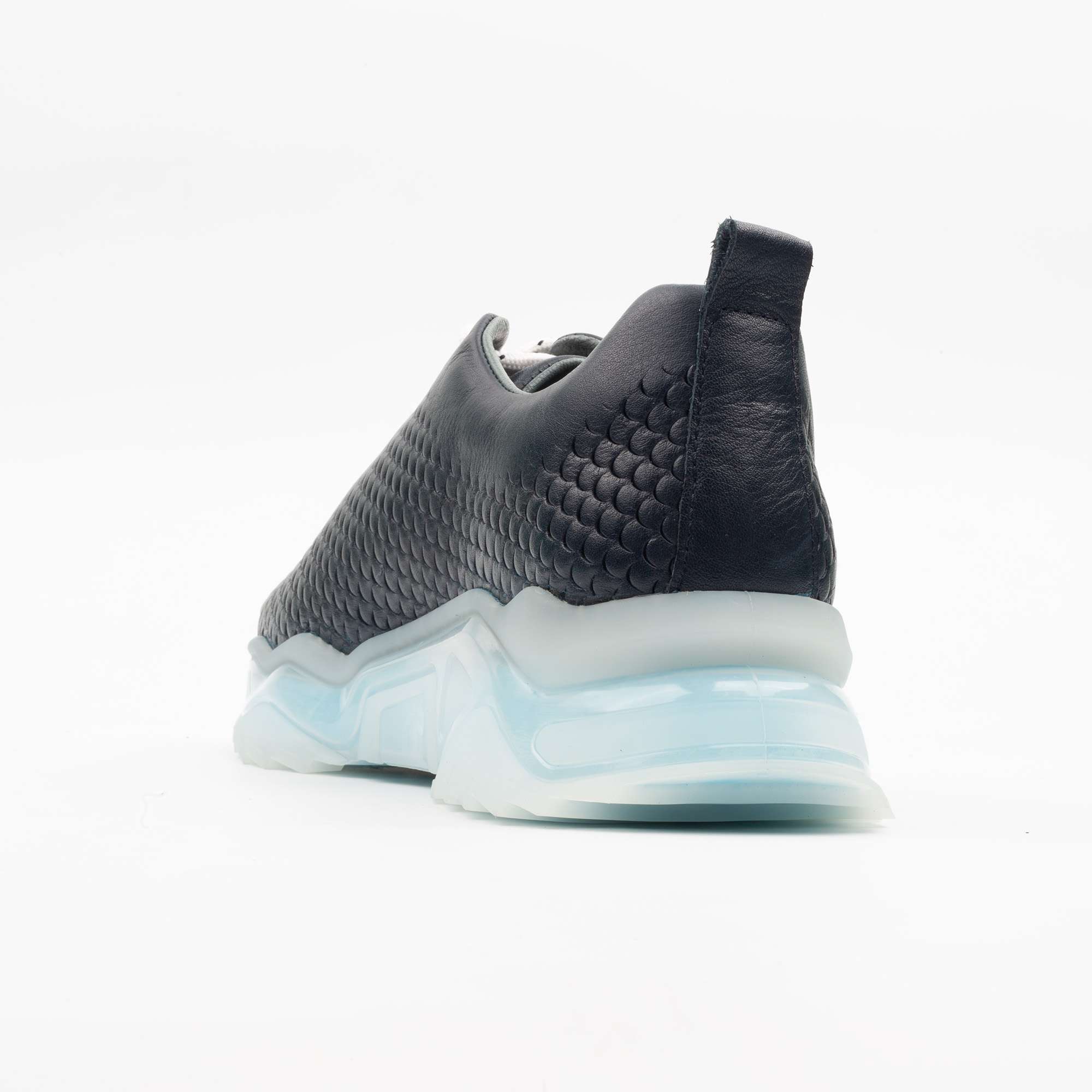 Black Textured Sneakers with Ice Blue Soles – Bold Style Meets Ultimate Comfort (M15415) - Image 6