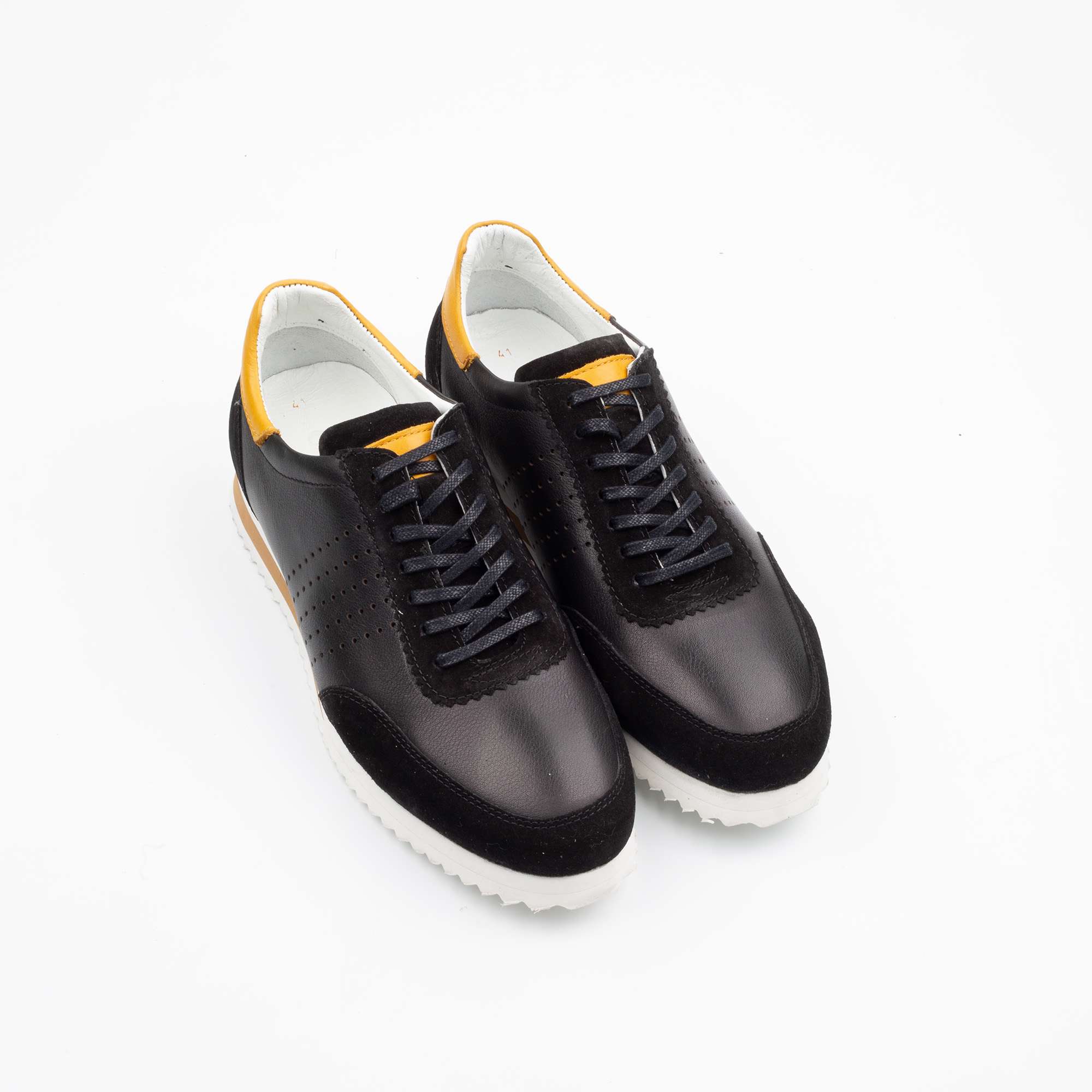 Black Leather Sneakers with Yellow Accent – Stylish, Durable, and Comfortable (M11108) - Image 2