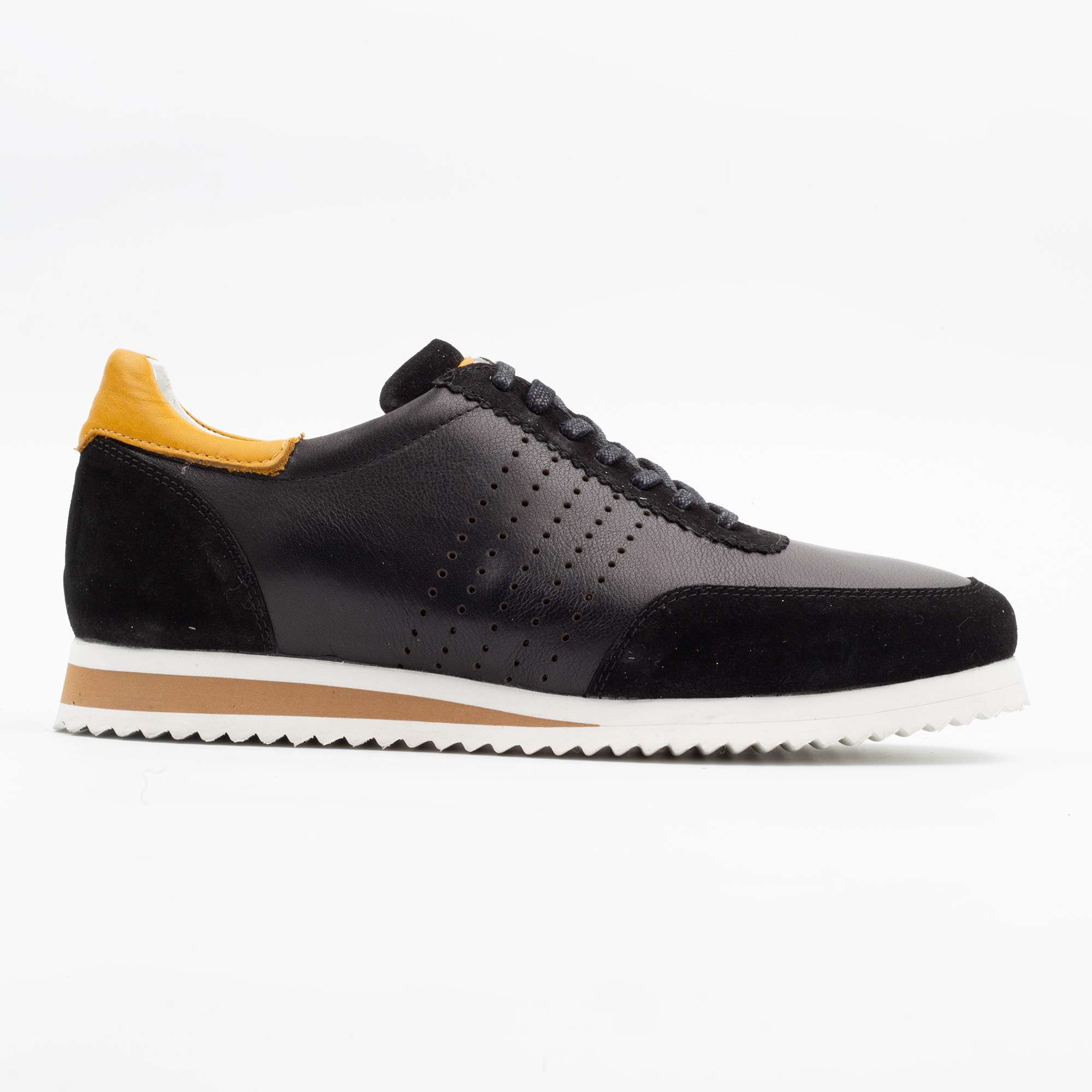 Black Leather Sneakers with Yellow Accent – Stylish, Durable, and Comfortable (M11108)