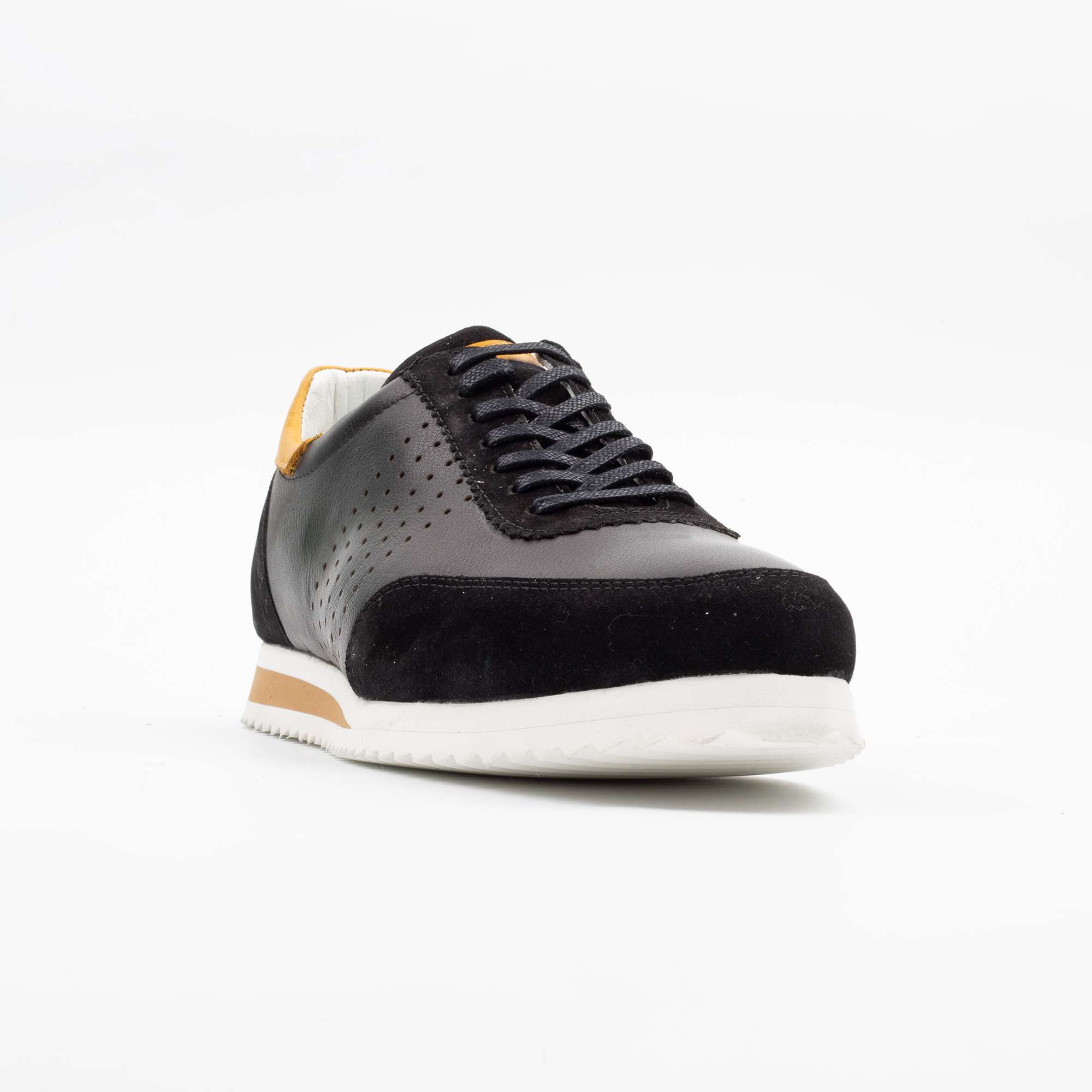 Black Leather Sneakers with Yellow Accent – Stylish, Durable, and Comfortable (M11108) - Image 4