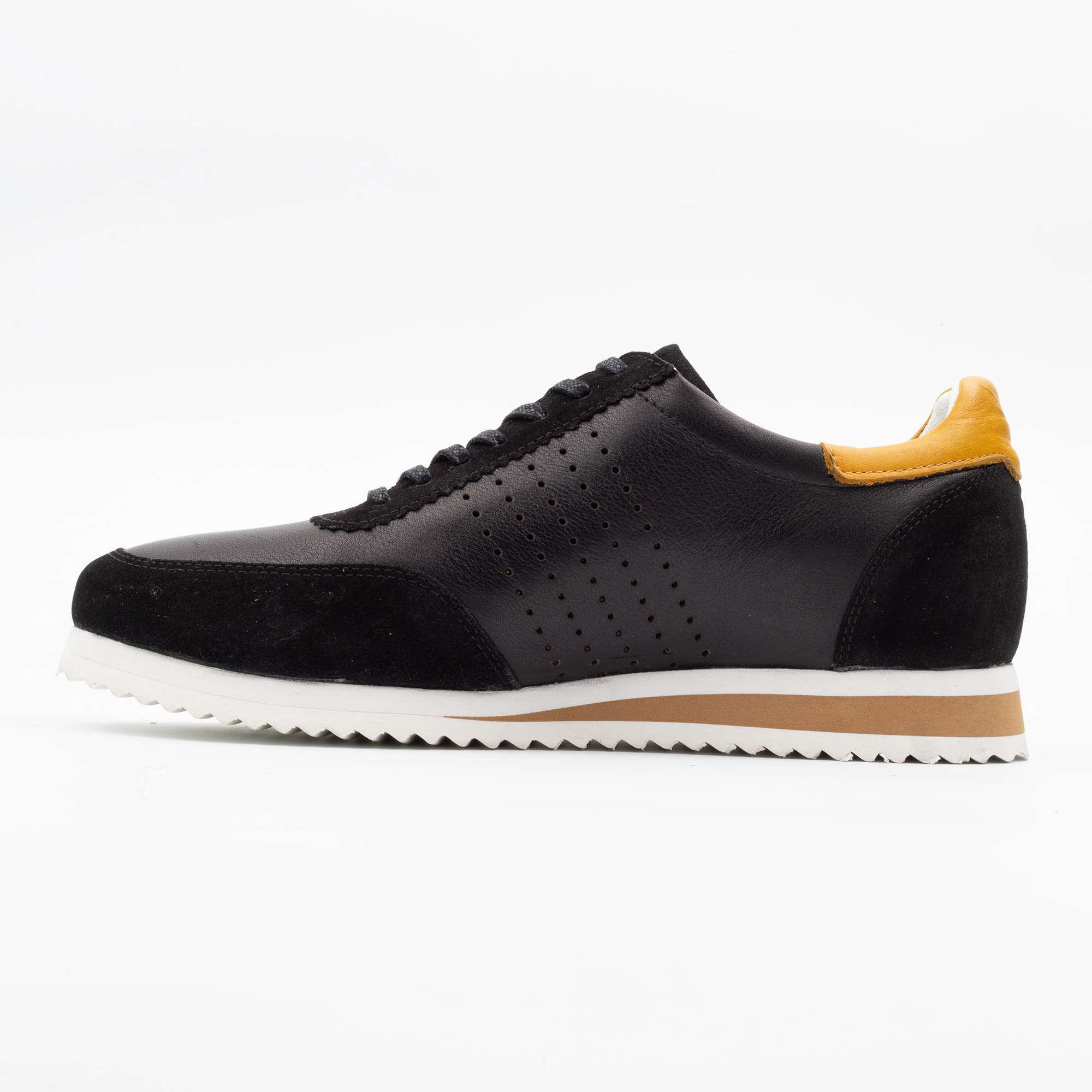 Black Leather Sneakers with Yellow Accent – Stylish, Durable, and Comfortable (M11108) - Image 5