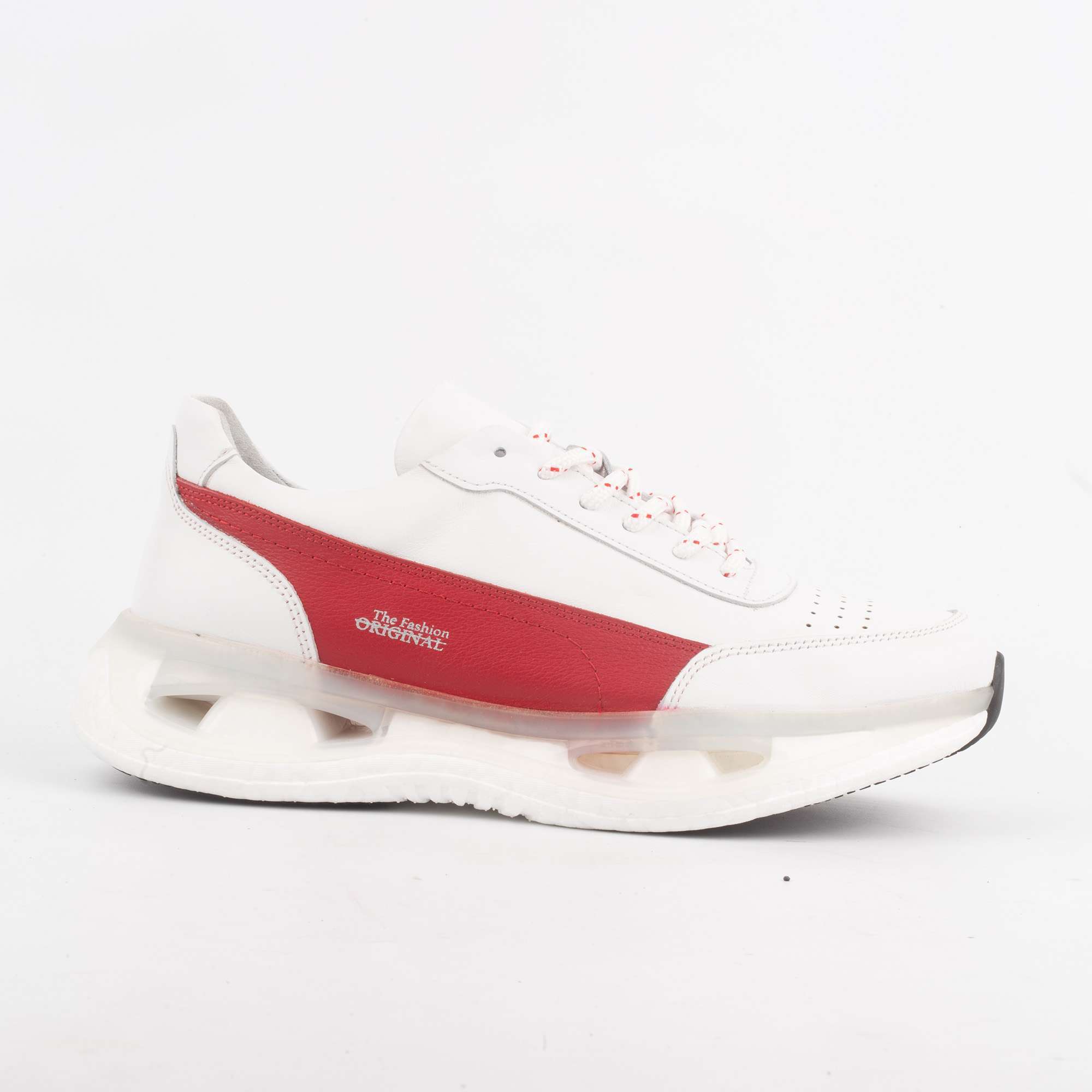 Men's White and Red Sneakers with Air Cushion Sole for Maximum Comfort(17346)