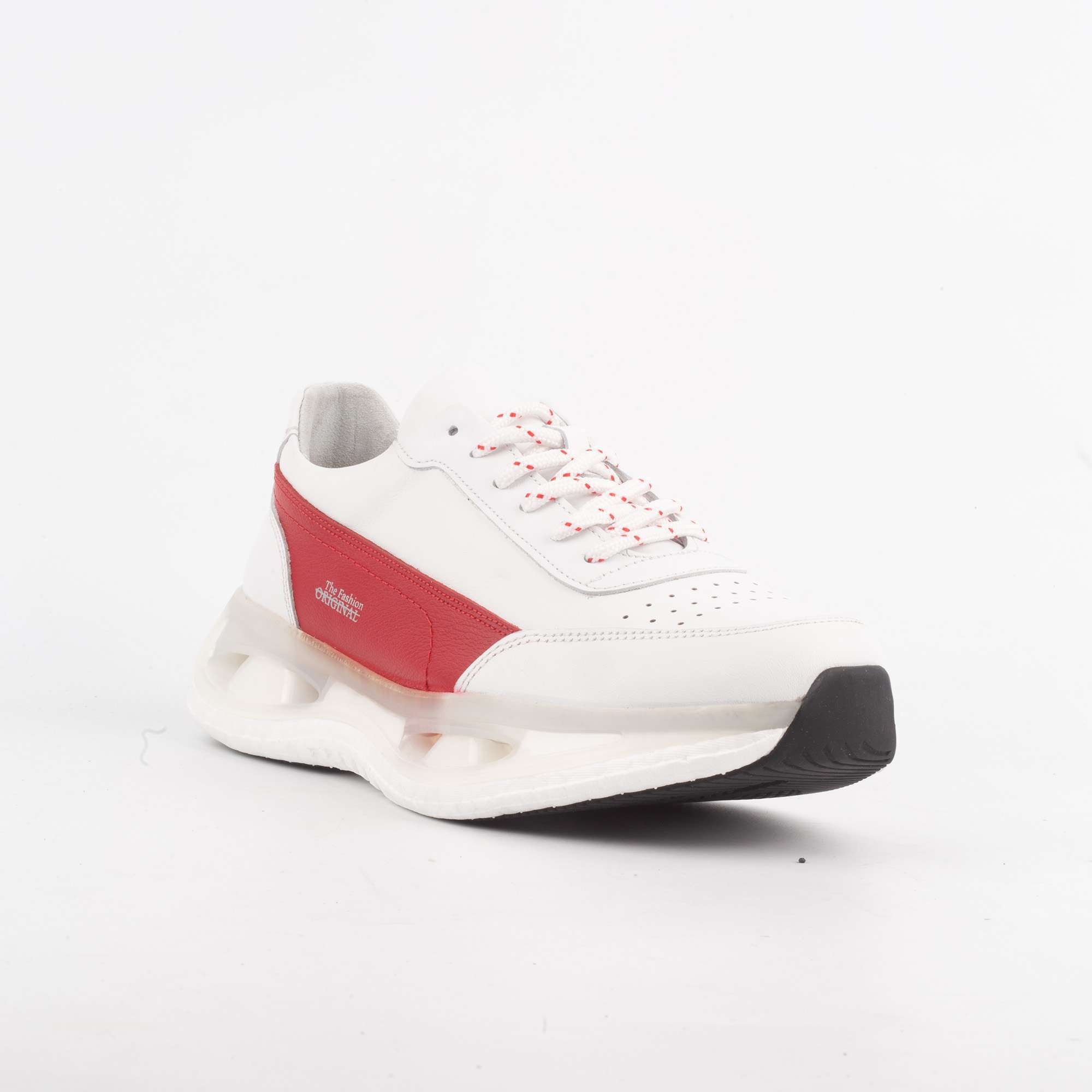 Men's White and Red Sneakers with Air Cushion Sole for Maximum Comfort(17346) - Image 5