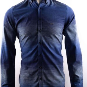 Sleek Navy Blue Gradient Men's Shirt for Casual and Formal Occasions