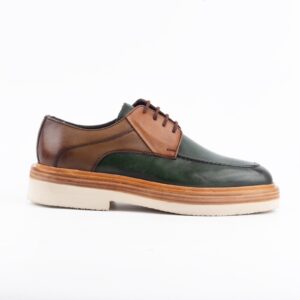 Men’s Green & Brown Leather Derby Shoes Classic Handmade Formal Footwear. (V96-129)