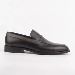 Calvano men's Black & Grey Leather Loafers with grey leather accents and strap