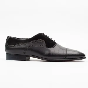Side view of Calvano Black Leather Formal Shoes with suede detailing