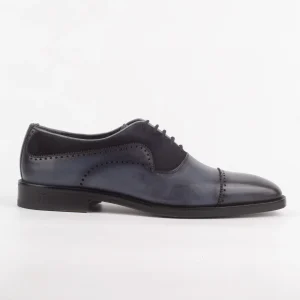 Calvano Blue & Navy Suede Leather Oxford for men with brogue detailing
