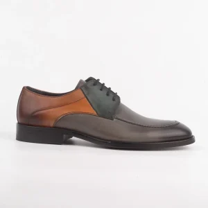 Calvano Brown & Green Leather Derby Shoes tri-tone leather for men side view