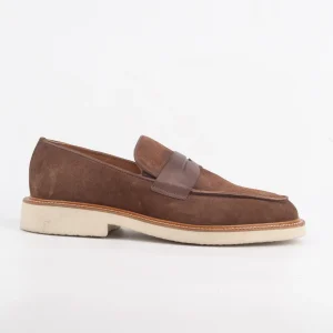 Calvano brown leather semi-formal shoes with contrast white sole for men