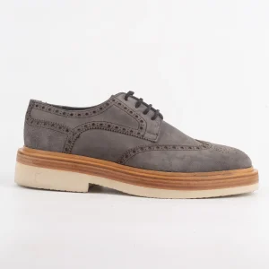 Side view of Calvano Grey Suede Wingtip Brogues shoe with thick layered sole