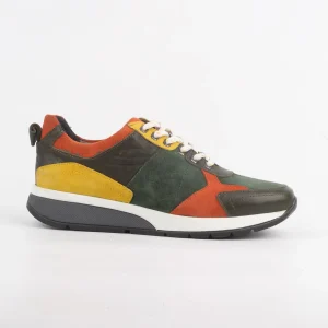 Calvano Multi-colour Leather Sneaker in green, orange, and yellow