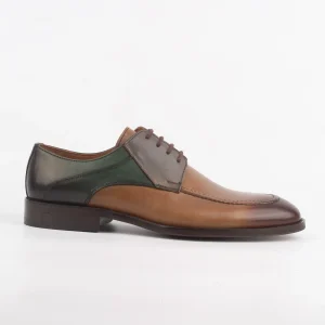 Calvano multi-tone Tan Green Leather Formal Men shoes with lace-up design