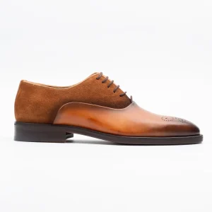 Calvano tan leather brogues with suede accents for sophisticated South African men.