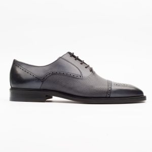 Men Navy Blue Leather Oxford Shoes – Elegant Handcrafted Formal Footwear. (V2-48)