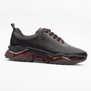 Men Black Casual Shoes with Fish Scale Detailing and Red High Sole. (M15415)