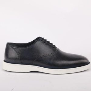 Navy Leather Semi-Formal Lace-Up Shoes with White Sole for Men. (55-10)
