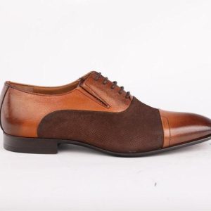 Light Brown and Brown Suede Leather Lace-Up Formal Shoes for Men. (V2-39)
