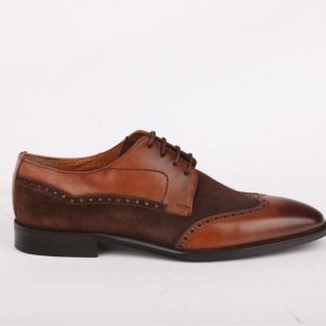 Light Brown Leather and Brown Suede Lace-Up Formal Shoes for Men. (V2-241)