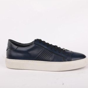 Navy Blue Leather Casual Sneaker for Men with White Sole. (V46-24)