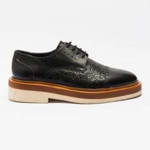 Black Textured Leather Formal Derby Shoes with Layered Sole – Premium Craftsmanship and Modern Style.(V96-102)