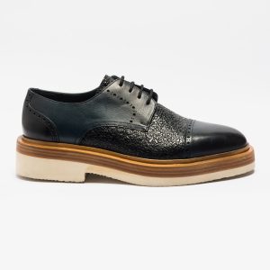 Navy Textured Leather Formal Derby Shoes with Layered Sole – Premium Craftsmanship and Modern Style.(V96-102)