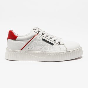  White High-Sole Sneaker with Red Back Core– Premium Modern Casual Footwear.(E12013)