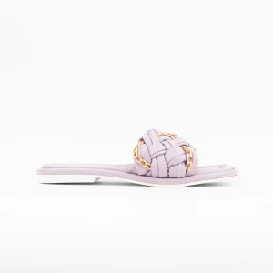 Amiya Braided Chain Flat Slides Lavender with Gold Detail