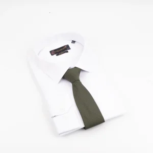 A sophisticated Calvano Khaki Tie paired with a white dress shirt