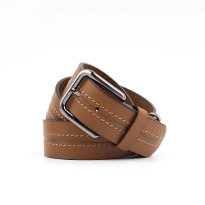 Calvano tan leather casual belt with silver buckle for men's fashion in South Africa